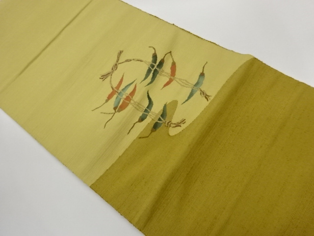 JAPANESE KIMONO / TSUMUGI CHILI PEPPER / CURVED PATTERN WEAVE NAGOYA O